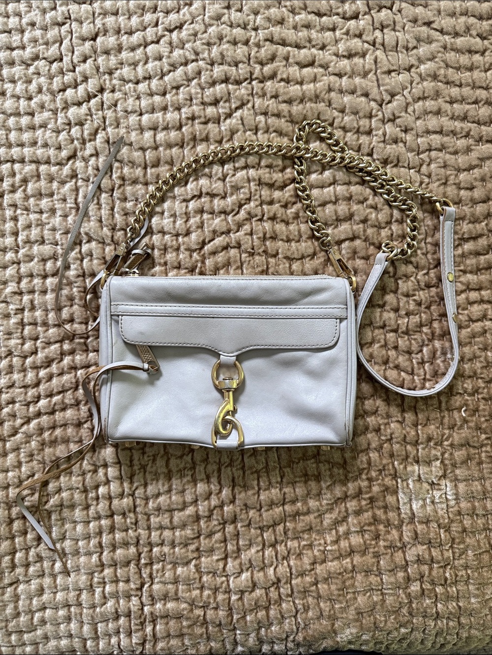 Rebecca Minkoff Leather Crossbody Bag in Light Gray with Gold Hardware